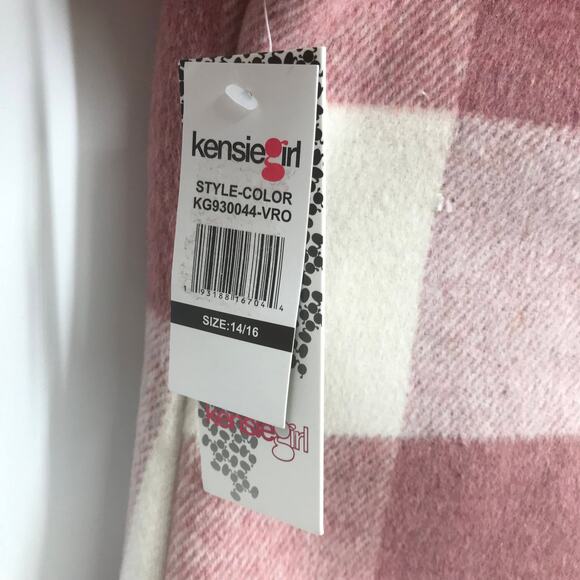 Kensie Girl Plaid Front Button Jacket Long Sleeves Pink White Size 14/16 NWT - Picture 4 of 6